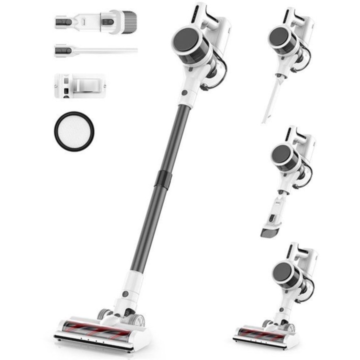 Aspirator vertical fara fir Corenia QRE-2042840, putere de aspirare 126000 Pa, fara sac, capacitate 450 ml, autonomie 30 min, 3 kg, alb-gri