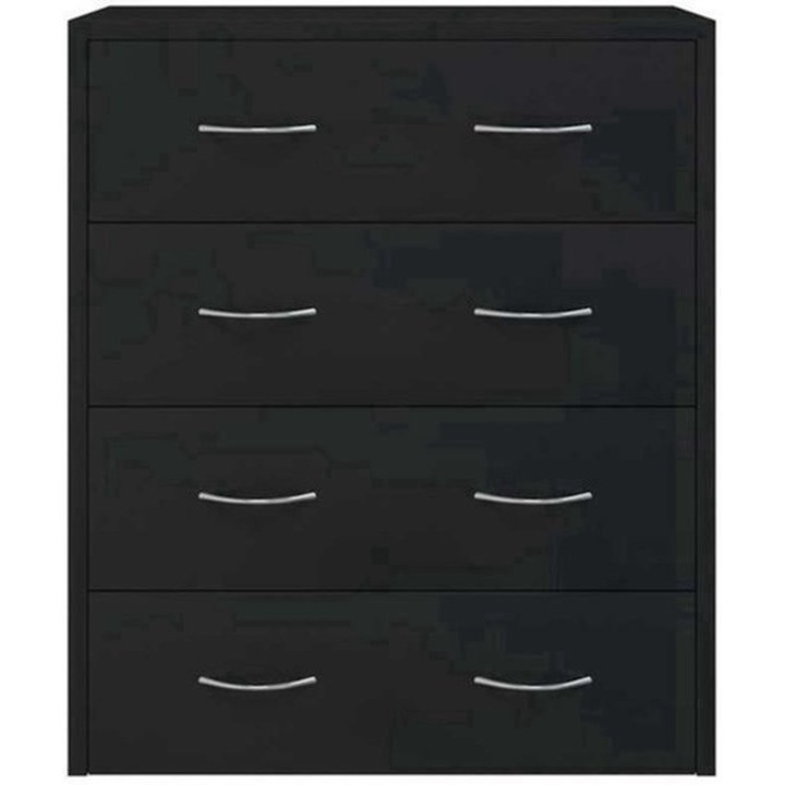 Comoda Corenia QRE-2077903, 4 sertare, din lemn si invelis din plastic, negru, 60 x 30,5 x 71 cm
