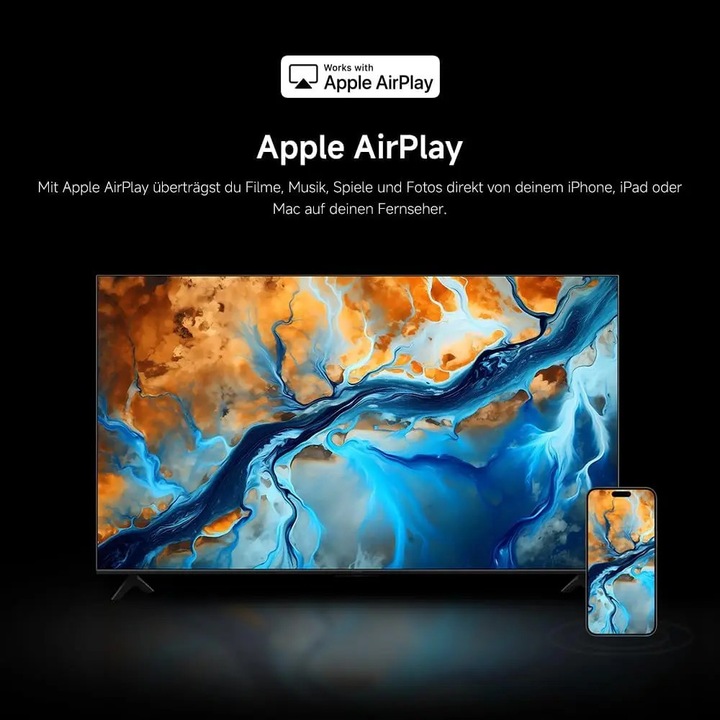 Televizor Smart 4K QLED, S mini 55, 140 cm, 144 Hz, Dolby Vision IQ si Dolby Atmos, Google TV, Control vocal si Apple AirPlay
