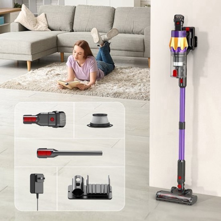 Aspirator vertical fara fir Corenia QRE-2043881, 50 KPa, 55 minute autonomie, 3,0 kg, fara sac, reincarcabil, multicolor