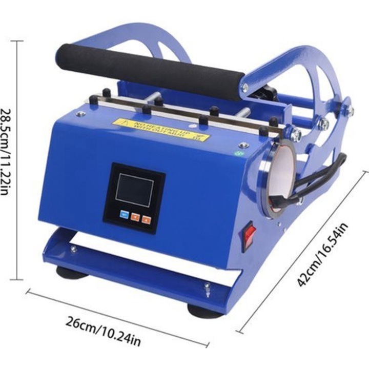 Presa pentru sublimare cani Corenia, 6-in-1, 500 W, digitala, 0-200°C, pentru 8/11/12/17/20/30 oz, albastru, 46x33x33 cm