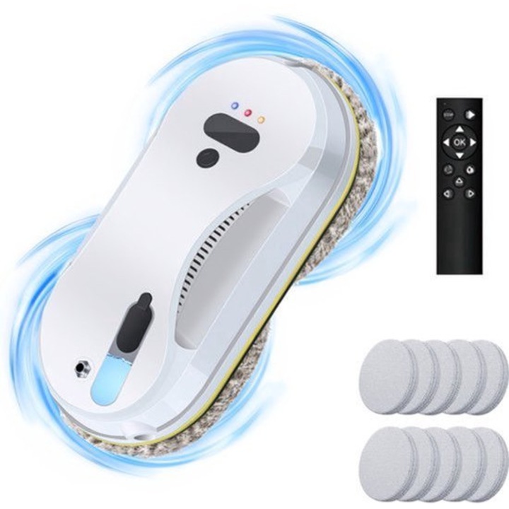 Robot de curatare geamuri Corenia QRE-2048720, spray automat, aspiratie puternica, cu telecomanda, curatare fara urme, alb, 2.1 kg