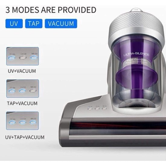 Aspirator pentru acarieni si saltele Corenia QRE-2048408, 700 W, 14 kPa, UV-C 6W, HEPA 6-traps, duza 24,5 cm, rezervor 0,5 L, cablu 5 m, gri/violet