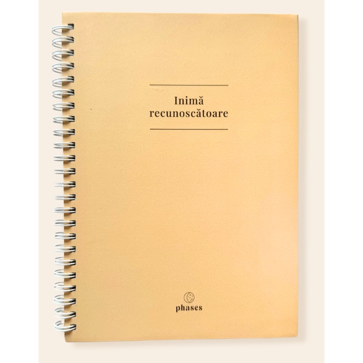 Jurnal de recunostinta "Inima Recunoscatoare" format A5, 164 pagini nedatate, hartie alb 80g, 46 exercitii ghidate, 6 luni