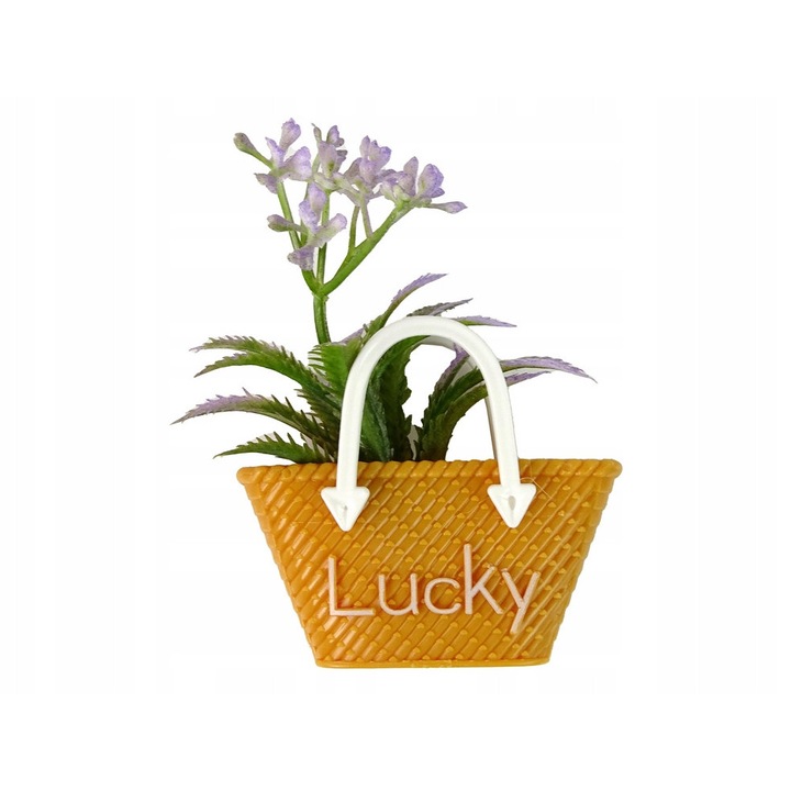 Papusa Emily LEAN Toys B202379TXO, par roscat lung, ochi verzi, rochie alba cu imprimeu floral si dantela, geanta maro, 33 x 22 x 6 cm