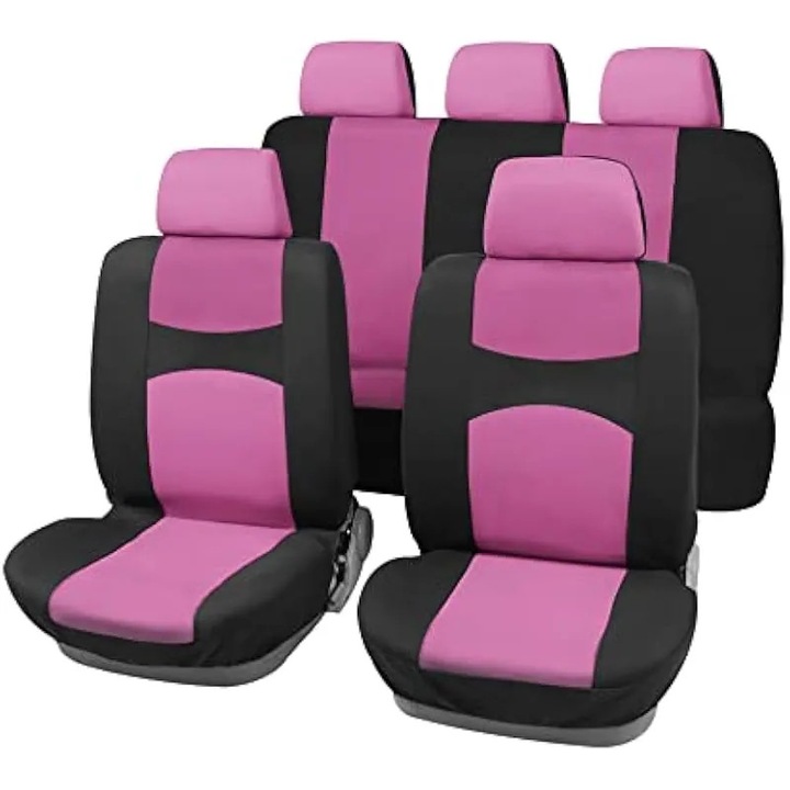 Set complet de huse pentru scaune auto pentru camion SUV, negru si roz