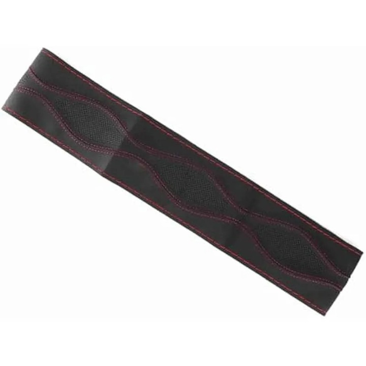 Husa pentru volan 38 cm (15 in), din piele, cusuta manual, negru cu cusaturi rosii