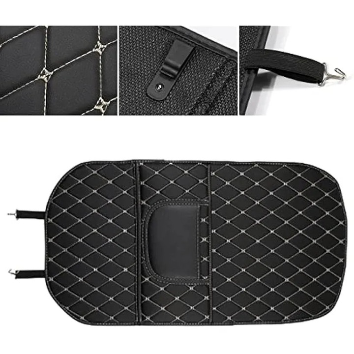 Protector pentru spatarul scaunului auto K0544-260907-1614-AMC, piele PU, buzunar pentru telefon, rezistent la murdarie si uzura, universal, negru, marime L