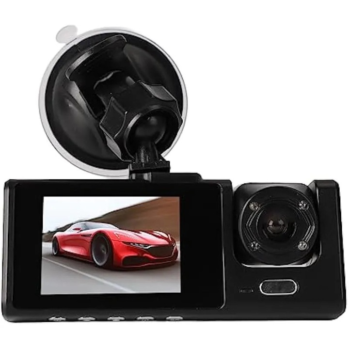 Camera auto K0544-260907-1813-AMC, 3 canale (fata/interior/spate), 1080p, unghi larg 170° fata / 120° interior, night vision, picture-in-picture, monitor parcare, negru