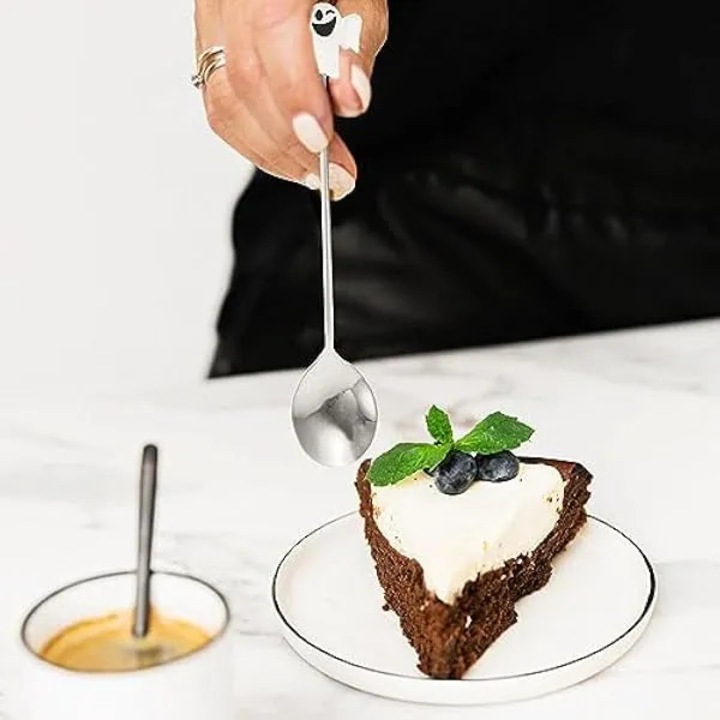 Lingurite de desert de Halloween, pachet de 6, lingurite din otel inoxidabil in forma de dovleac, pentru servirea bufetului de cafea si inghetata si pentru petreceri de sarbatori