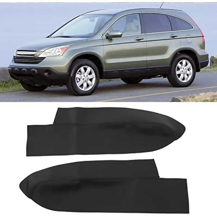 Set de 2 huse cotiera panou usa fata pentru Honda CR-V 2007-2011, piele microfibra, rezistente la zgarieturi, usor de montat, negru, K0544-260907-1659-AMC