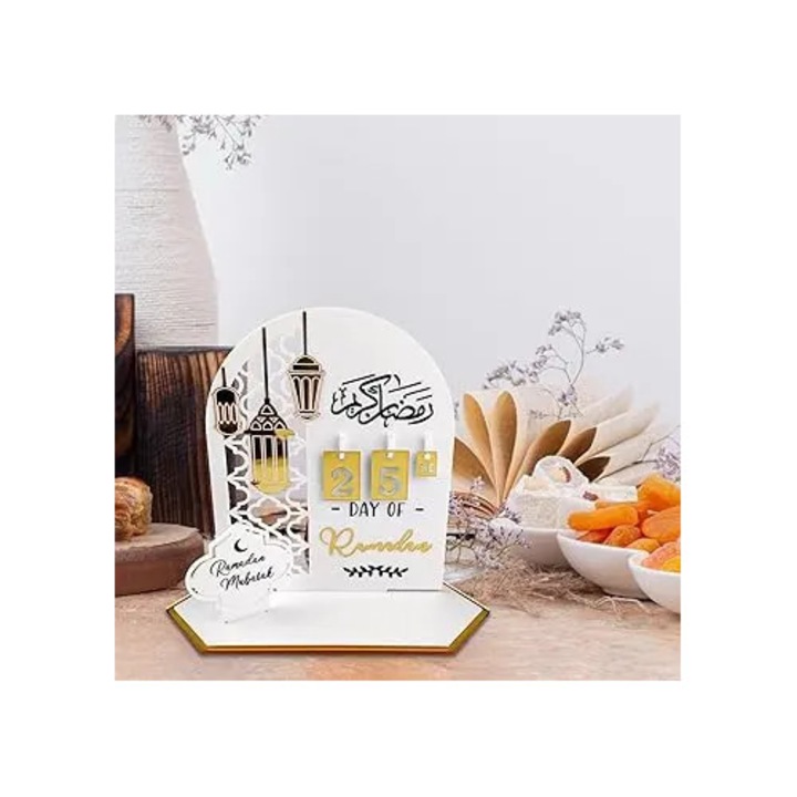 Calendar de numaratoare inversa pentru Ramadan ROSA-CJk0515-26-0907-2012, din acrilic, DIY decor Eid Mubarak, alb