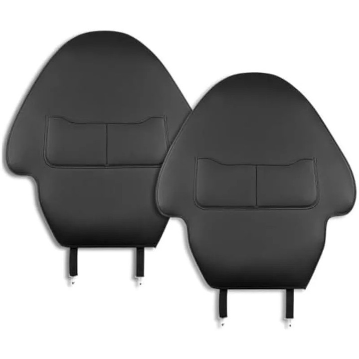 Protectie spatar scaun auto pentru Tesla Model Y/Model 3 K0584-CJ-260907-2763, piele PU (piele ecologica) extra-grosa, anti-zgarieturi, 2 buzunare organizator, impermeabil, curele elastice, negru