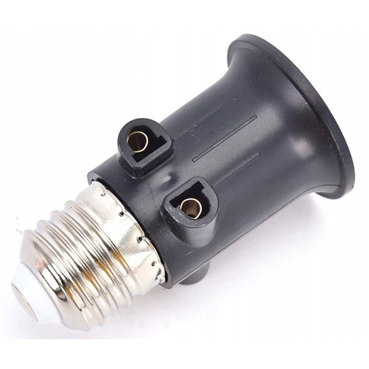 Adaptor Dublu Priza E27 Negru pentru Remont si Spatii Fara Prize