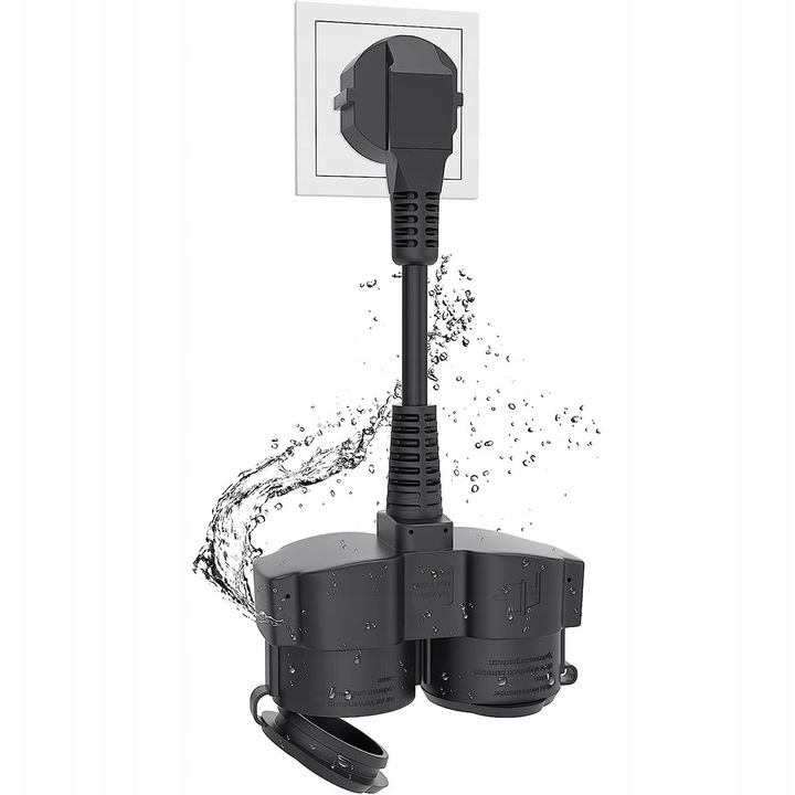Adaptor Priza Dubla 250V/16A/3500W, IP44, Negru