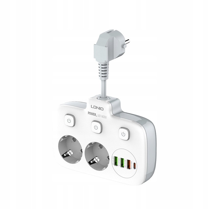 Adaptor Priza Inteligent: 2 UE, 3 USB, 1 Type C, Incarcare Rapida