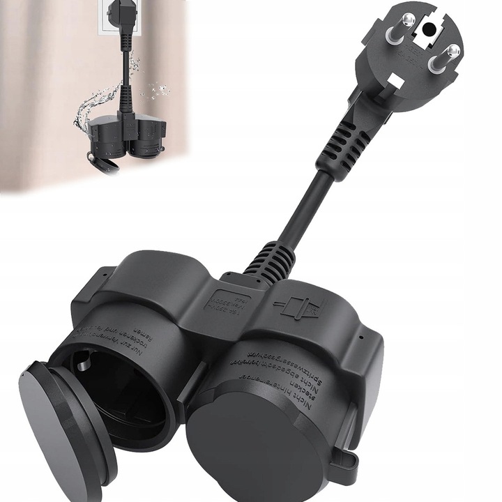 Adaptor Priza Dubla 250V/16A/3500W, IP44, Negru