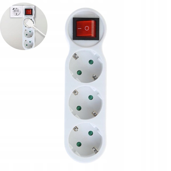 Adaptor Priza 16A cu 3 iesiri, Alb, Tip UE