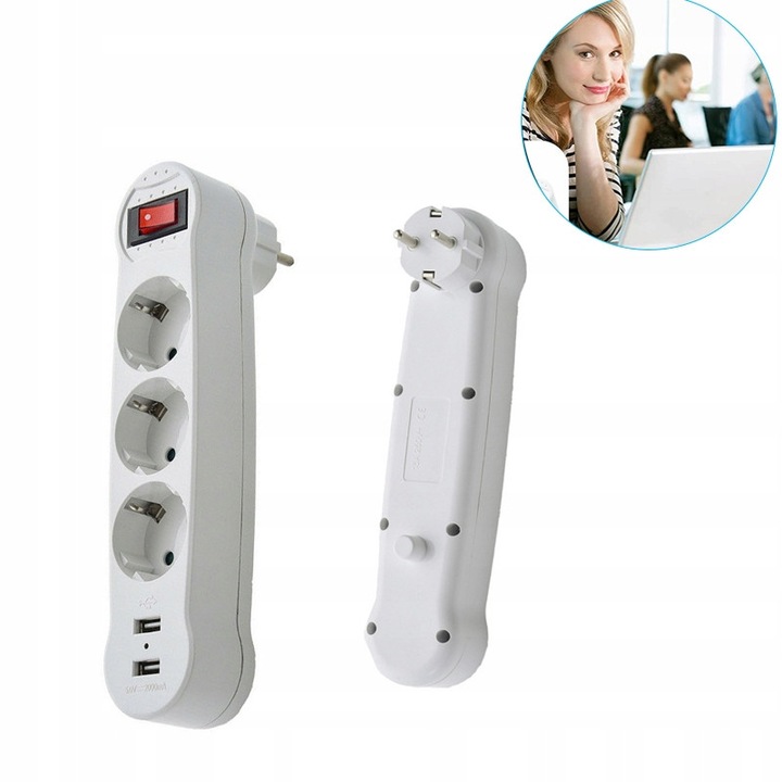 Adaptor Priza Multipla cu 3 Prize AC si 2 Porturi USB, 250V
