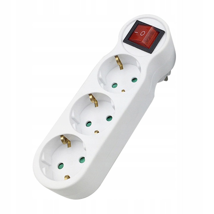 Adaptor Priza 16A cu 3 iesiri, Alb, Tip Schuko si Euro