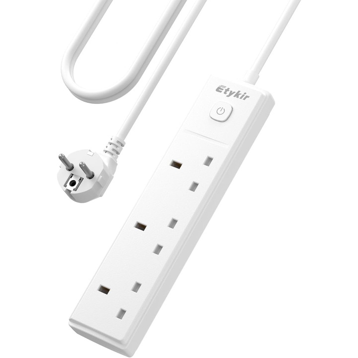 Adaptor Priza UK la EU 3 Priza cu Cablu 1.5m, Protectie Scurtcircuit