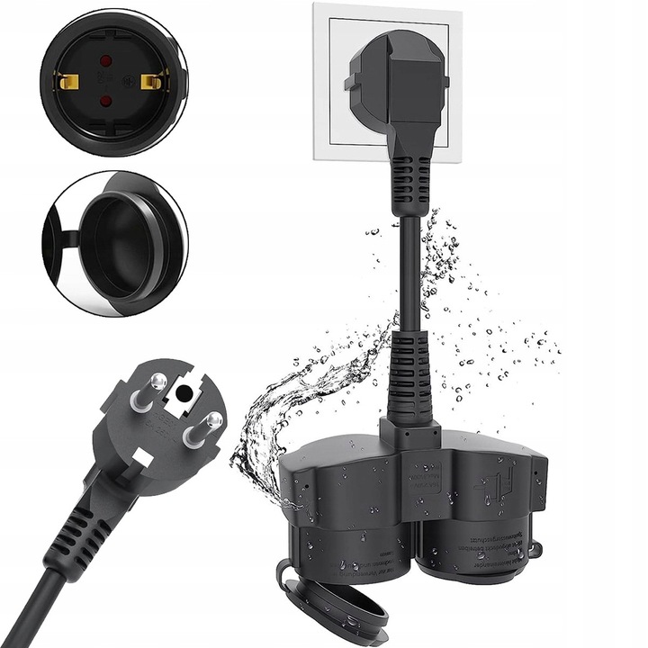 Adaptor Priza Dubla 250V/16A/3500W, IP44, Negru