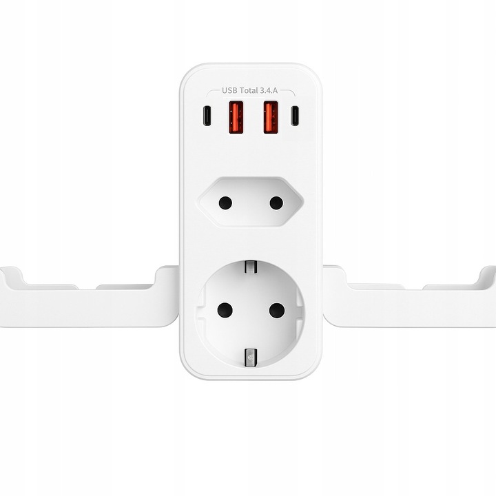 Adaptor priza 2xAC, 2xUSB-A, 2xUSB-C, alb, 4000W