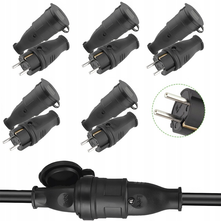 5 Bucati Conector Schuko Cauciuc IP44 230V 16A Protejat