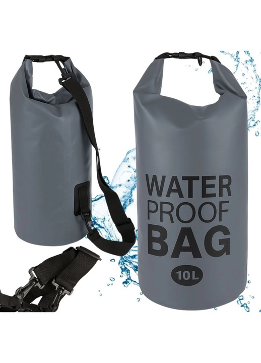 Водоустойчива раница VarioShop®, 10L, за каяк, плаж, къмпинг и туризъм, ролков тип затваряне, регулируема презрамка, компактна, 50x29 см, сива