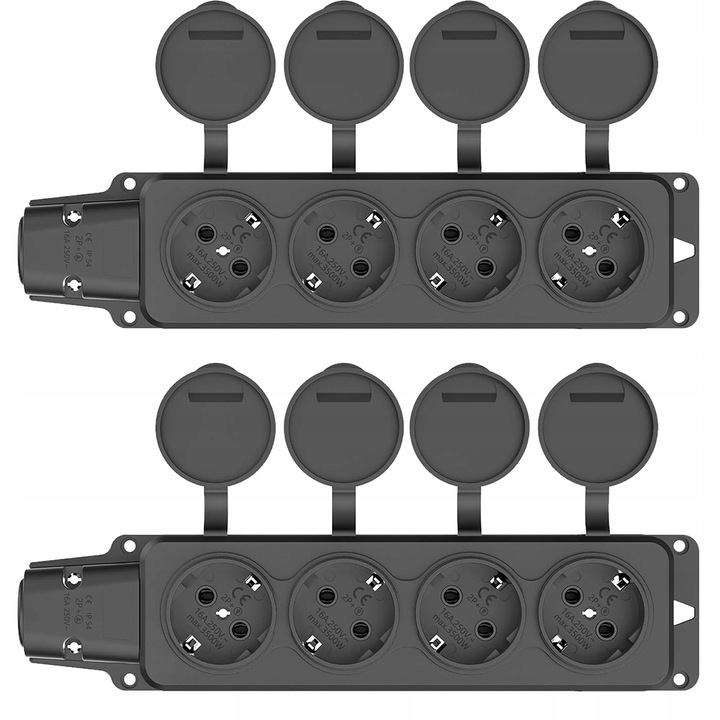 Splitter Priza Cauciuc 16A 250V IP54, Set 2 Bucati, Negru