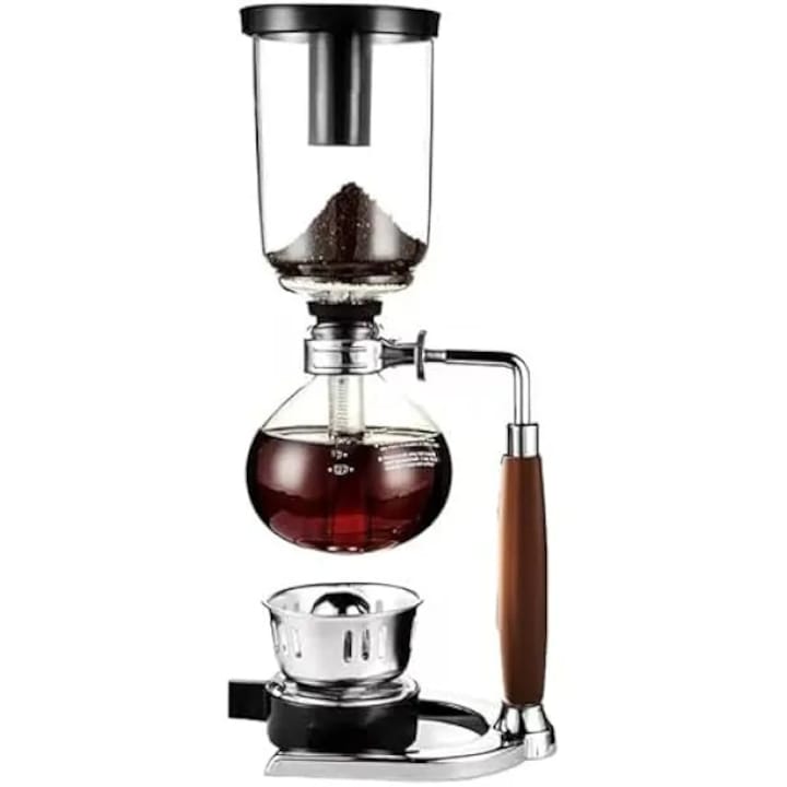 Sifon pentru cafea K0569-260907-1648-AMC, preparare vacuum (siphon), capacitate 5 cesti, maner din lemn maro, sticla transparenta