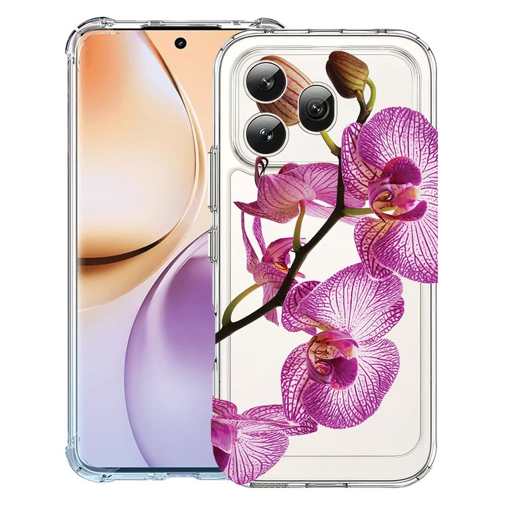 Intelli® Husa Anti Shock Compatibila cu Honor 600, Floral - Pink Orchid, Protectie Camera, Rezistenta la uzura, 3159975 AS 2064