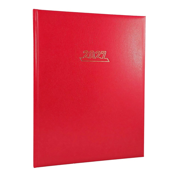 Agenda Datata 2027 Stilus A4 pentru Programari, Saptamanala, 152 Pagini, Coperta Buretata Rosie, Bloc Cusut