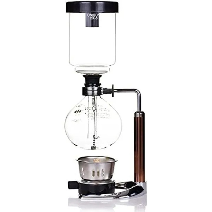 Sifon pentru cafea K0569-260907-1649-AMC, sticla borosilicat rezistenta la caldura, filtru din flanel reutilizabil, maner extins 5.5 in, Multicolor, 5 cani