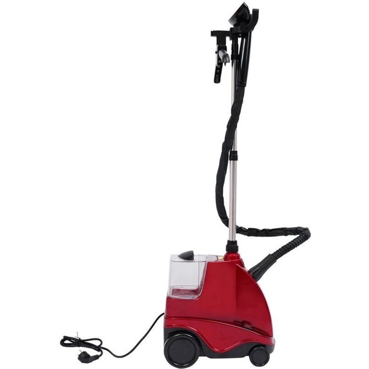 Aburitor vertical pentru haine Corenia QRE-2054015, 2500 W (1600 W putere abur), rezervor 3L, debit abur 70 ml/min, temperatura max. 120°C, trepte 3, steag reglabil 0,8–1,8 m, bordeaux/negru