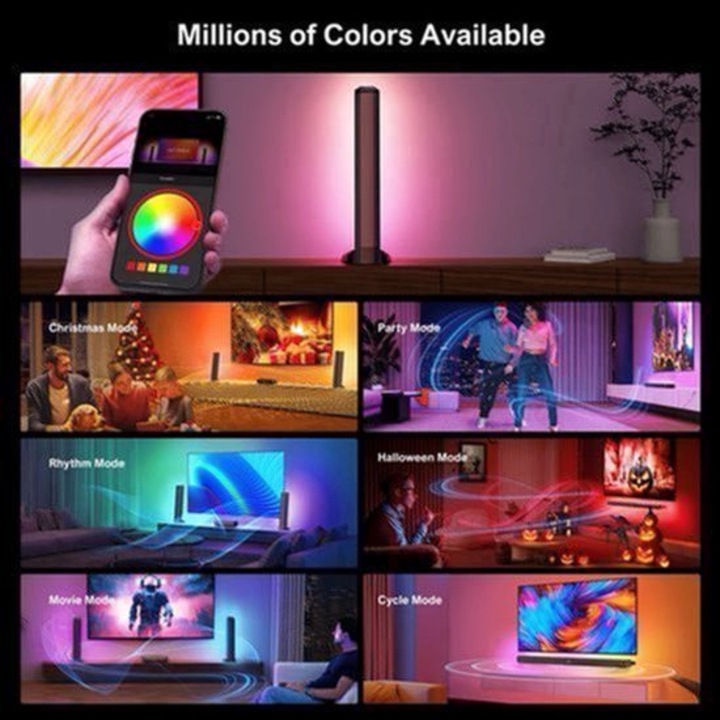 Soundbar Corenia QRE-2054817, 5.0ch 180W cu subwoofer detasabil si canal central detasabil, RGB cu control prin aplicatie, Bluetooth 5.3, HDMI eARC, optic, AUX, USB, touchscreen, negru
