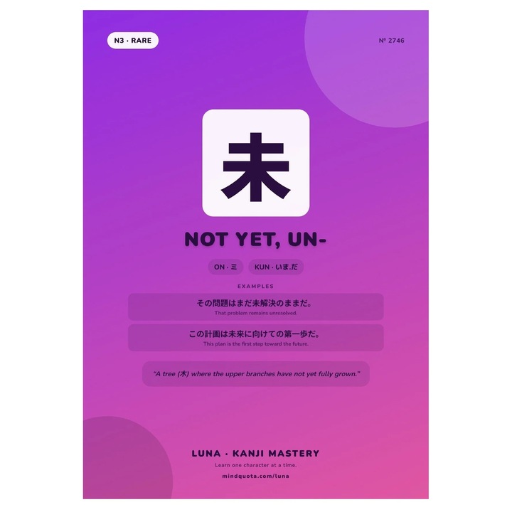 Poster kanji 'Not Yet' VP-4002501140380, carton 250 g, imprimare UV, mov gradient, A4 (21 x 29,7 cm)