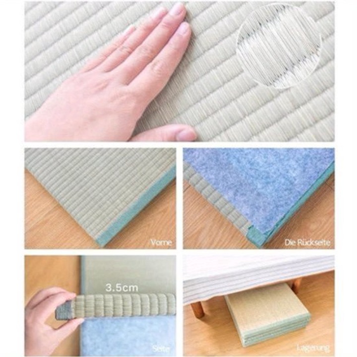 Saltea tatami Corenia QRE-2079814, pliabila din ratan natural, antialunecare, 200 x 90 x 3,5 cm, verde natural
