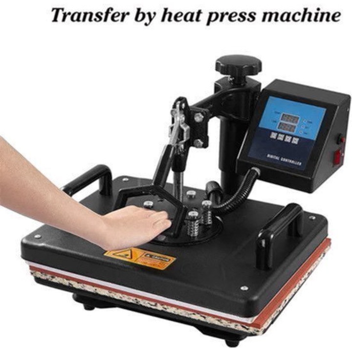 Presa termica 7-in-1 Corenia QRE-2061743, pentru textile, cani si sepci, platou 29x38 cm, presiune reglabila, display LCD, rotire 360°, negru