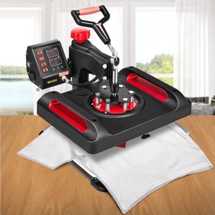 Presa termica Corenia QRE-2063114 15 x 12 inch (38 x 30 cm), 11-in-1, digitala cu control temperatura/timp, pana la 210°C, design swing-away 360°, suprafata Teflon anti-aderent, negru/rosu