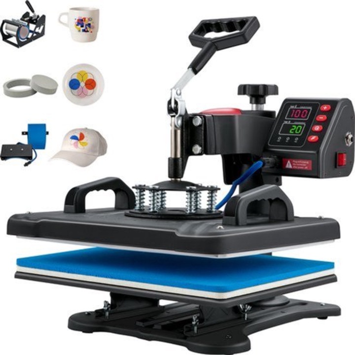 Masina presa termica Corenia QRE-2063530, 5in1 clamshell cu control digital temperatura, suprafata 12x15 inch (30x38 cm), pentru textile si ceramica, negru