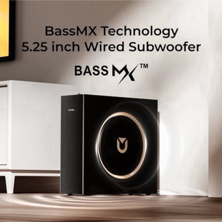 Soundbar Corenia QRE-4399811, sistem 3.1.2 Dolby Atmos cu subwoofer 5,25 inch, HDMI eARC, Bluetooth 5.3, negru