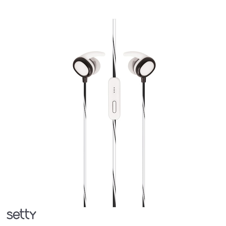 Casti Setty cu fir Sport, jack 3.5mm, cablu 1.1m, Alb