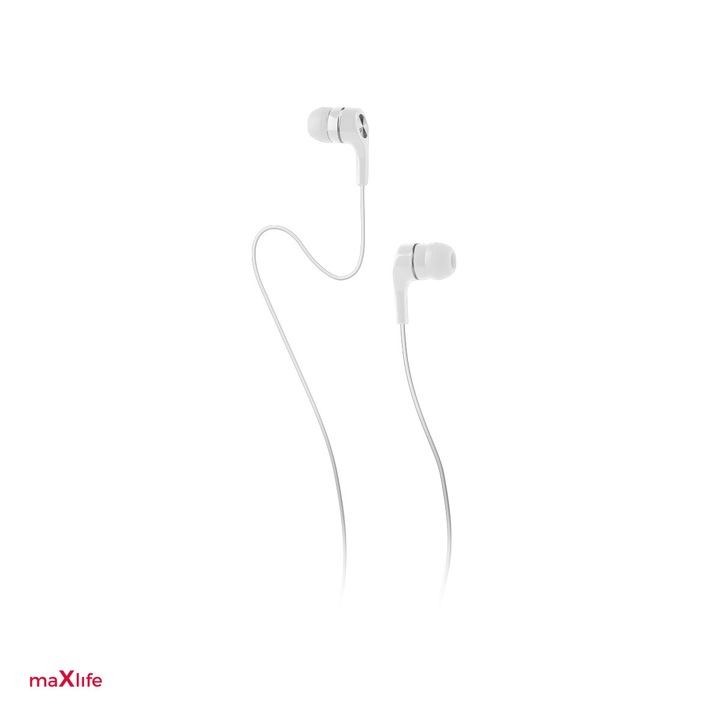 Casti Maxlife cu fir MXEP-01 jack 3, 5 mm, cablu 1m, Alb