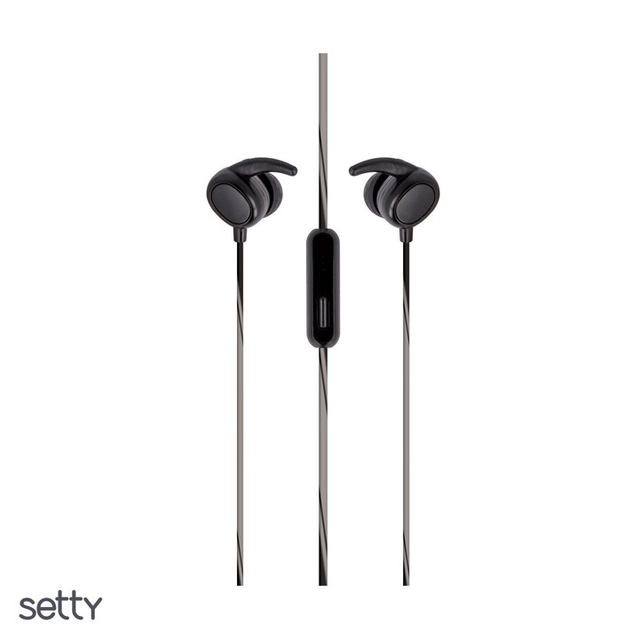 Casti Setty cu fir Sport, jack 3.5mm, cablu 1.1m, Negru