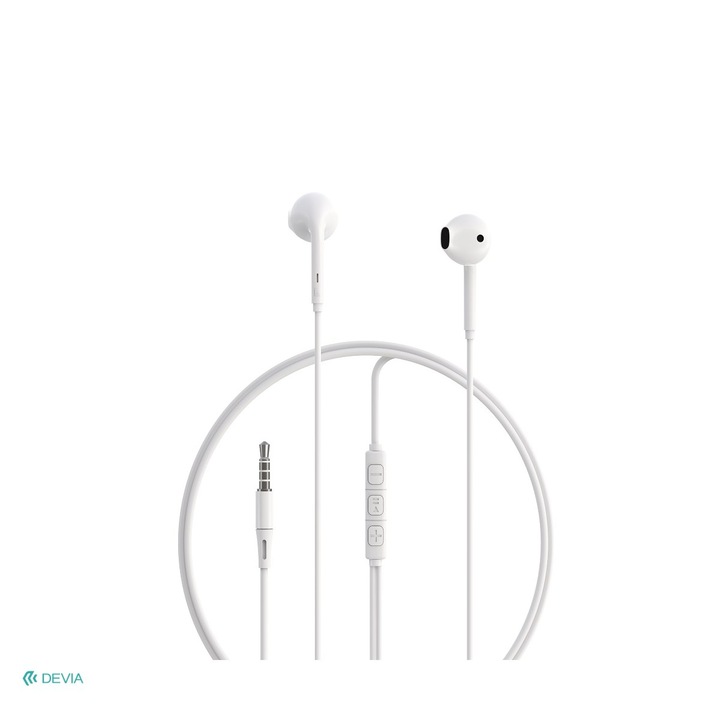 Casti Devia cu fir Kintone A3 jack 3, 5 mm, USB-C, cablu 1.2m, Alb