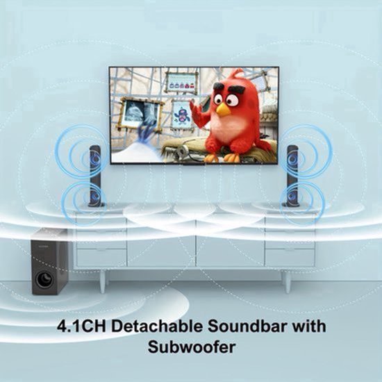Soundbar Corenia QRE-2065954, 4.1 surround cu subwoofer cablat, Bluetooth 5.3, 200W peak, ARC/optical/AUX/USB, negru