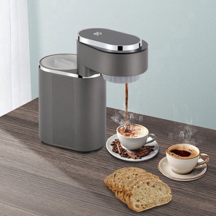 Aparat de cafea compact Corenia QRE-2066091, 600 W, portabil, temperatura reglabila, inox si ABS, gri inchis, pentru 5 cesti