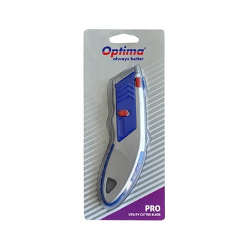 Cutter profesional Optima, lama trapezoidala + 5 rezerve SK5, cu auto-incarcare, zinc cu rubber grip Cutter profesional Optima, lama trapezoidala + 5 rezerve SK5, cu auto-incarcare, zinc cu rubber grip