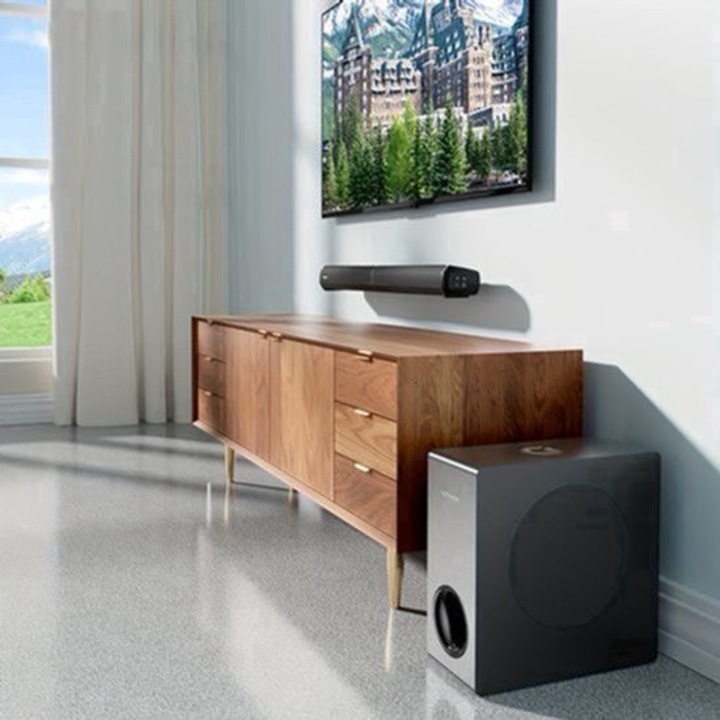 Soundbar Corenia QRE-4319630 4.1 surround cu subwoofer cablat, Bluetooth 5.3, 200W peak, subwoofer 7.2L, ARC/optic/AUX/USB, negru